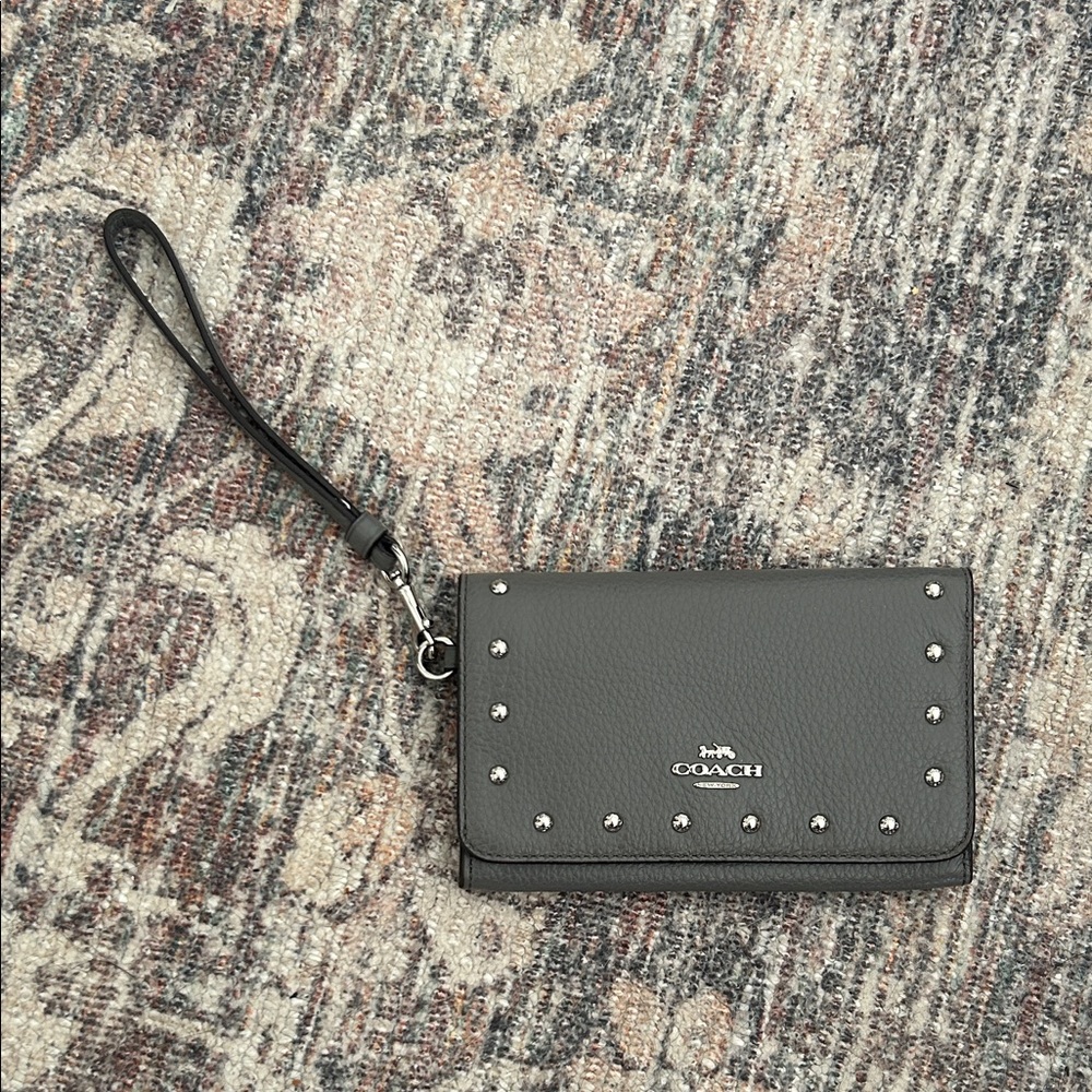 Coach Gray Wristlet Wallet with Silver Accents